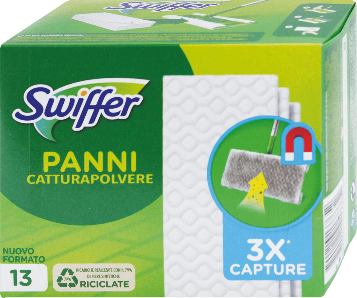 Swiffer Panni Catturapolvere, 1 Scopa E 8 Ricariche Dry, 1 Manico E 1  Piumino Duster, Cattura