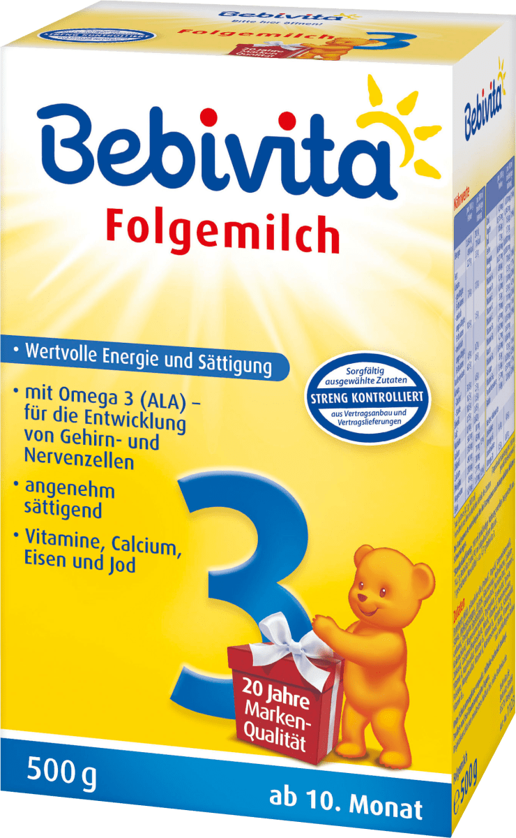 Bebivita Folgemilch 3, 500g - Für Säuglinge Ab 10 Monaten, Mit Omega-3, Eisen & Calcium
