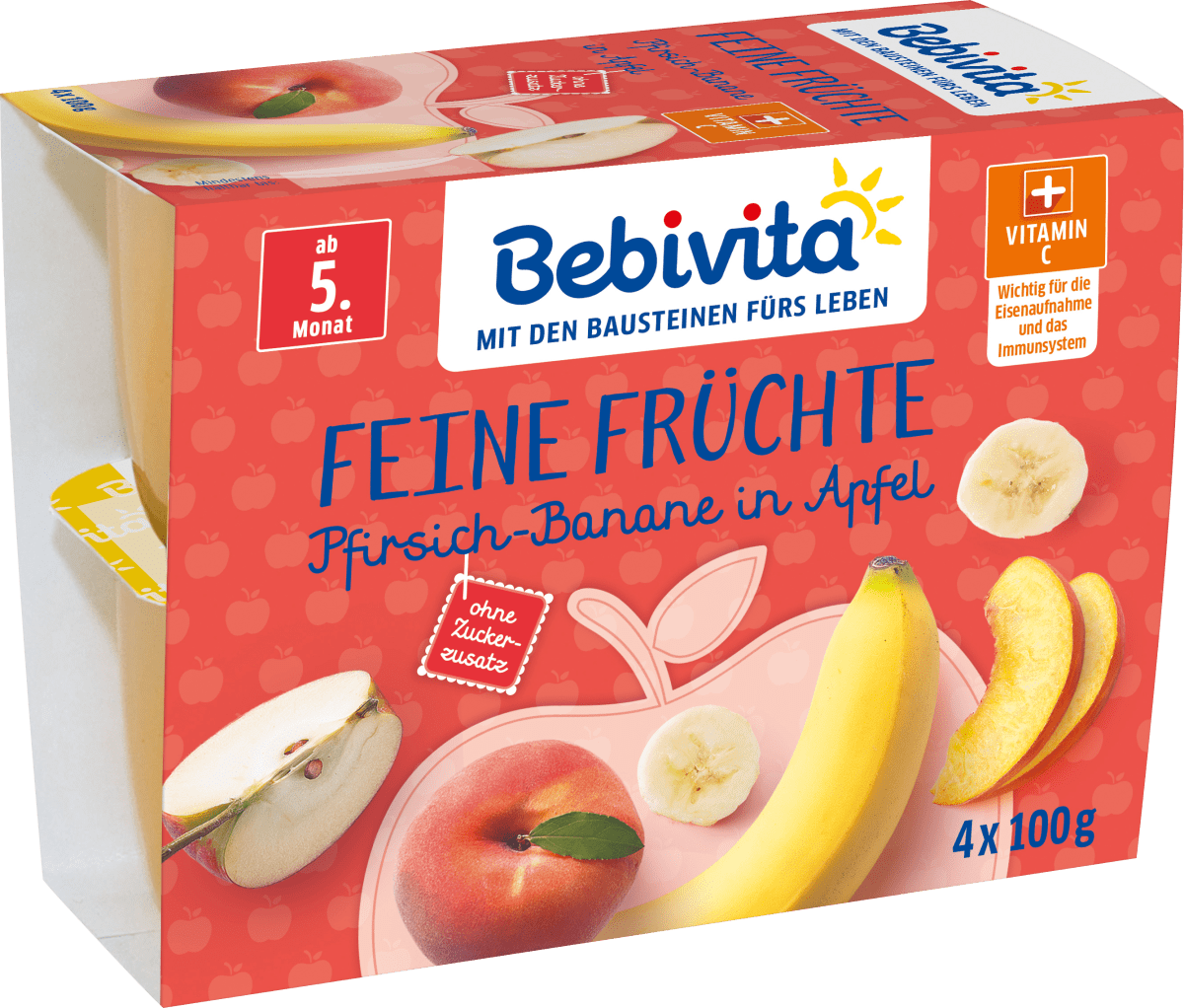 Feine Früchte Himbeere in Apfel-Birne - Bebivita - 4 x 100 g