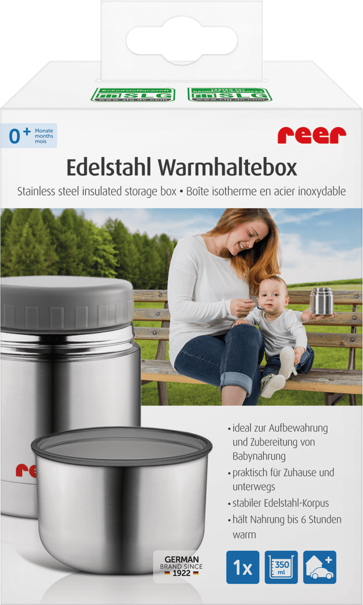 Reer Edelstahl-Warmhaltebox für Nahrung mit Becher, 350ml, 1 St