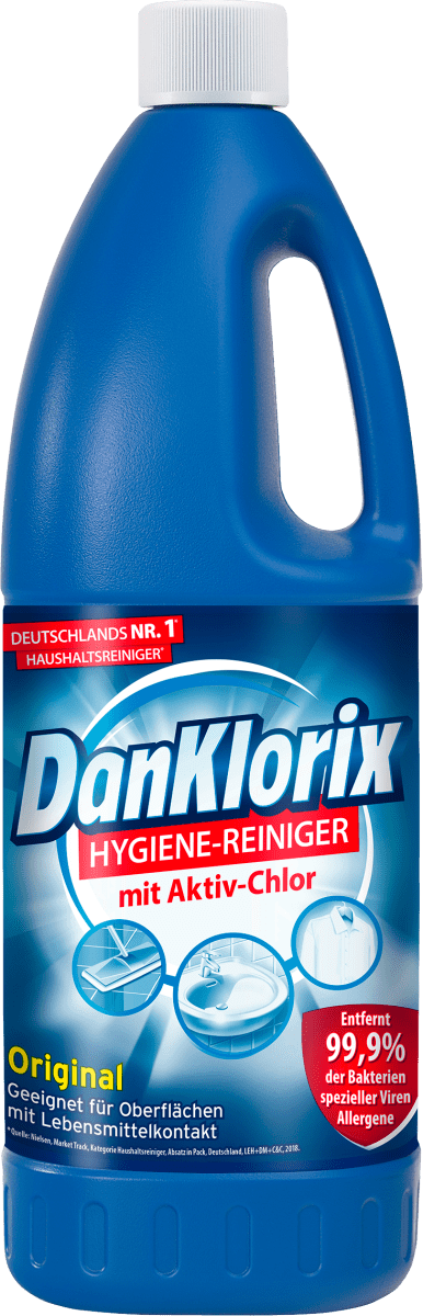 DanKlorix DanKlorix Hygiene-Reiniger Zitronen Frische 1,5L - Mit  Aktiv-Chlor (6e WC-Reiniger