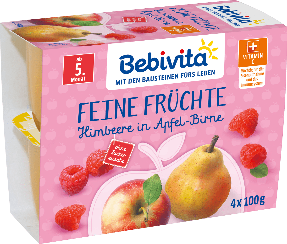 Bebivita Früchte Feine Früchte Himbeere in Apfel-Birne, ab dem 5. Monat (4x100  g), 0,4 kg dauerhaft günstig online kaufen