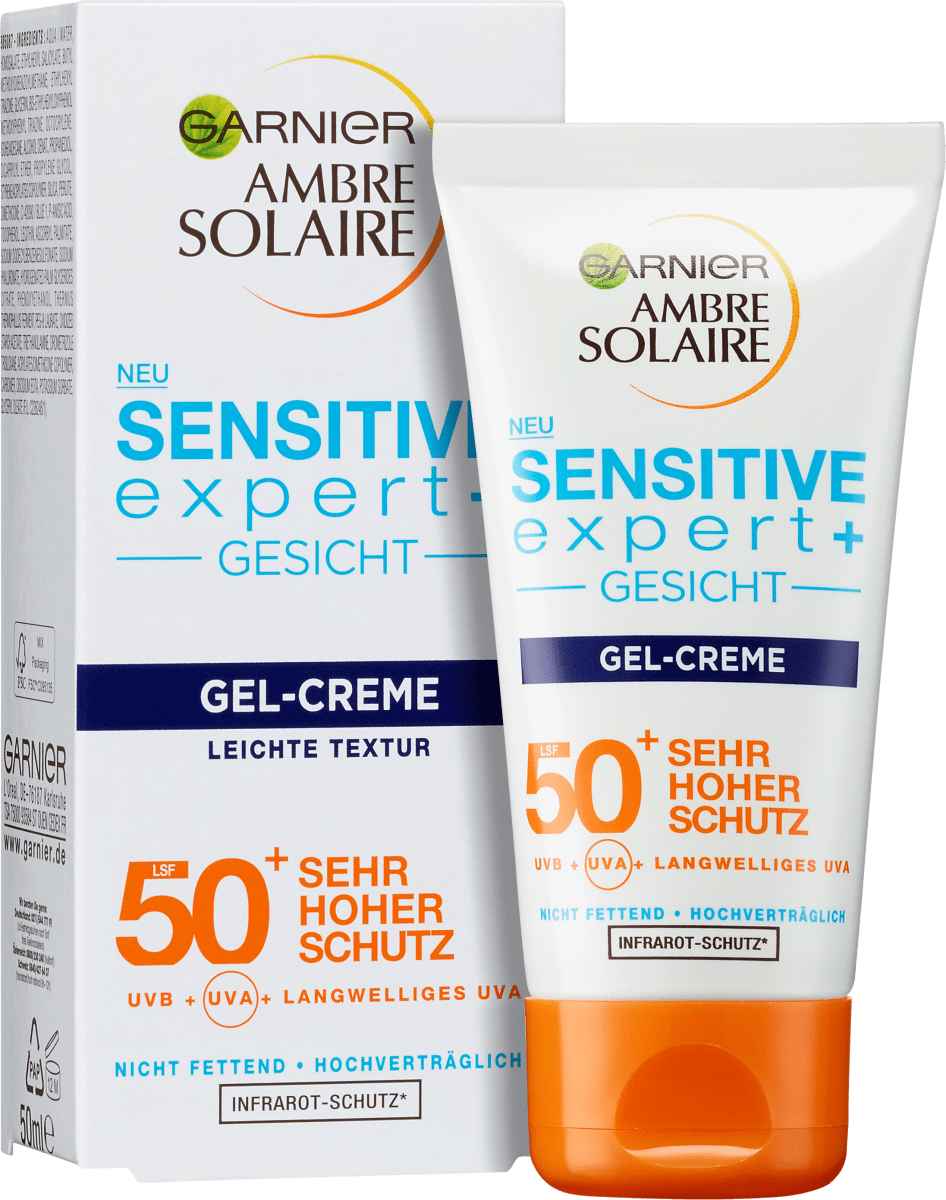 Garnier Ambre Solaire Sonnencreme Gel Gesicht, sensitive expert+, LSF 50+,  50 ml dauerhaft günstig online kaufen
