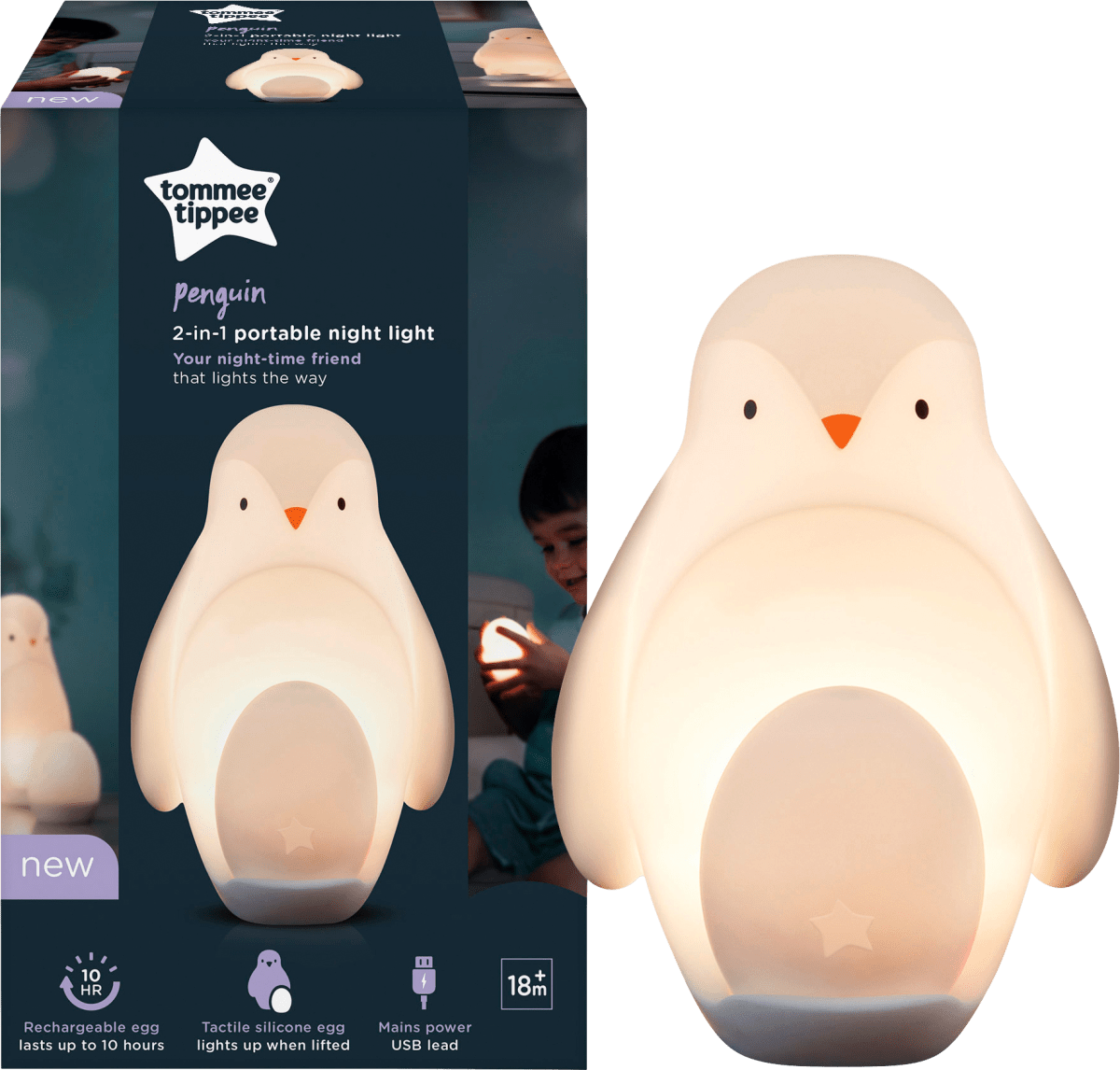 Tommee Tippee Nachtlicht Pinguin, tragbar, 2-in-1, 1 St dauerhaft