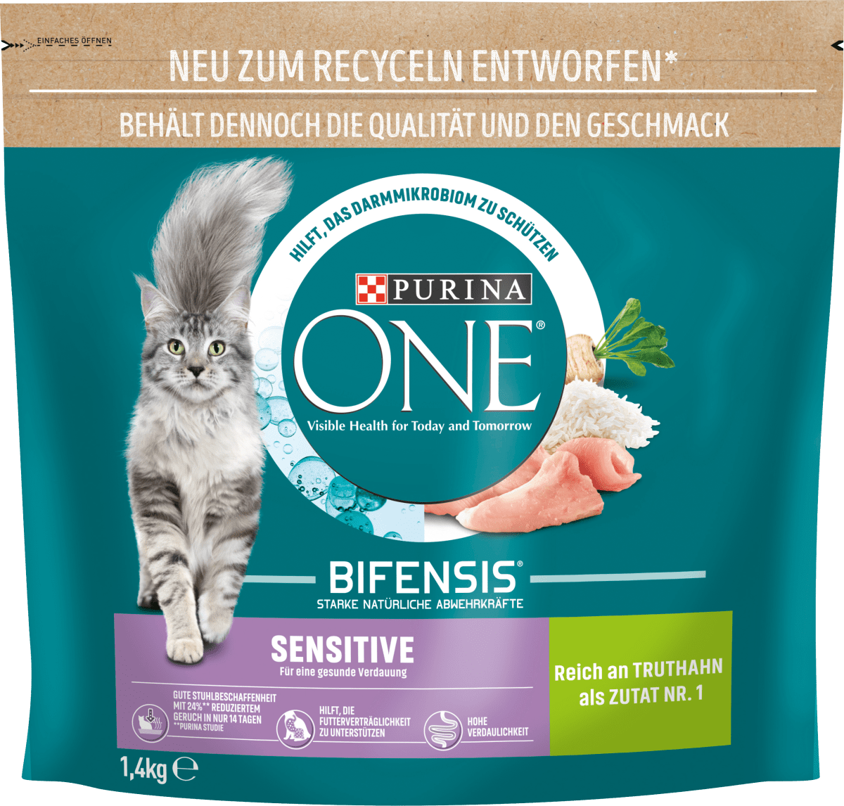PURINA ONE Trockenfutter Katze sensitive mit Truthahn & Reis, Adult, 1,4 kg dauerhaft günstig