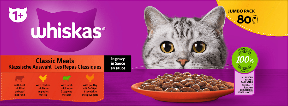 Whiskas Nassfutter Katze klassische Auswahl in Sauce Adult 1 Multipack 80x85 g 6 8 kg dauerhaft gunstig online kaufen dm