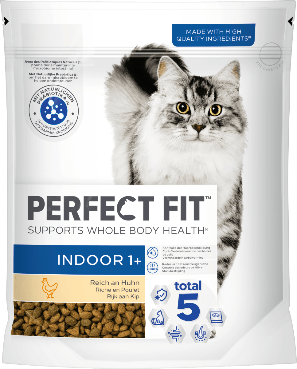 PERFECT FIT Trockenfutter Katze Indoor 1+ mit Huhn, Adult, 750 g