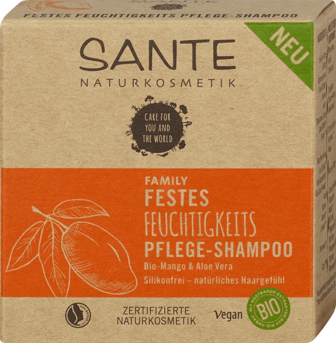 SANTE NATURKOSMETIK Family Festes Feuchtigkeits Pflege-Shampoo, 60 g