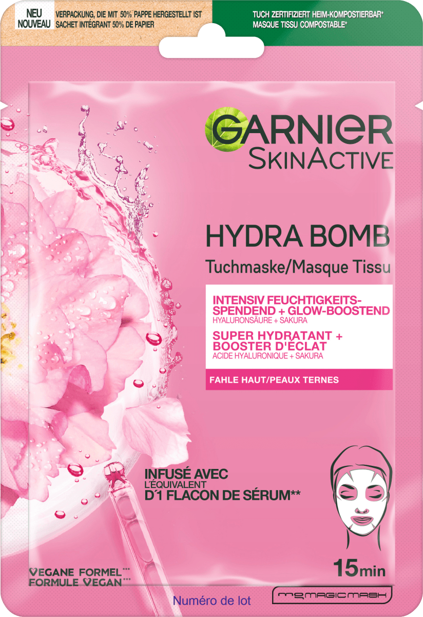 Glow-Boosting, Hydra Garnier 28 Active g dauerhaft günstig online kaufen Sakura Skin Tuchmaske Bomb