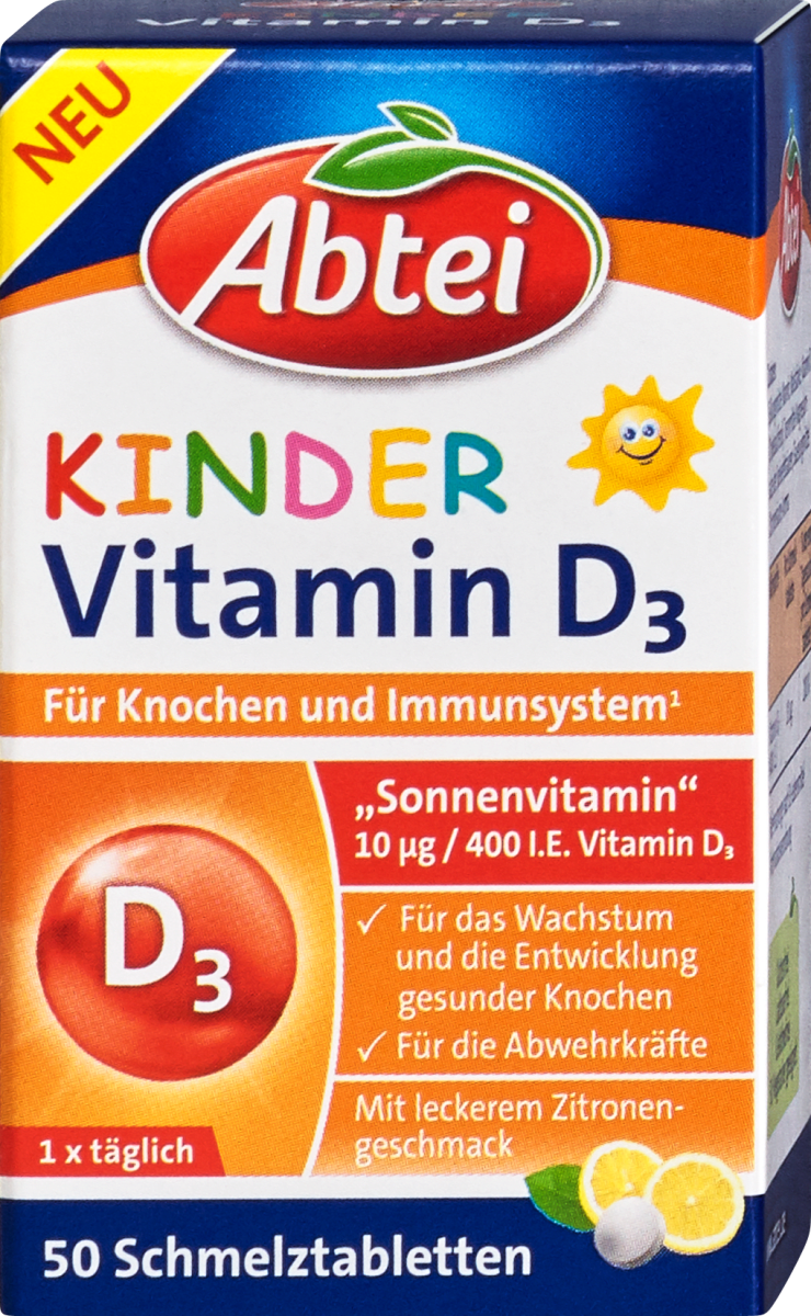 Abtei Kinder Vitamin D3 Schmelztabletten, 50 Tablette dm Dauerpreis Immergünstig einkaufen dm.at