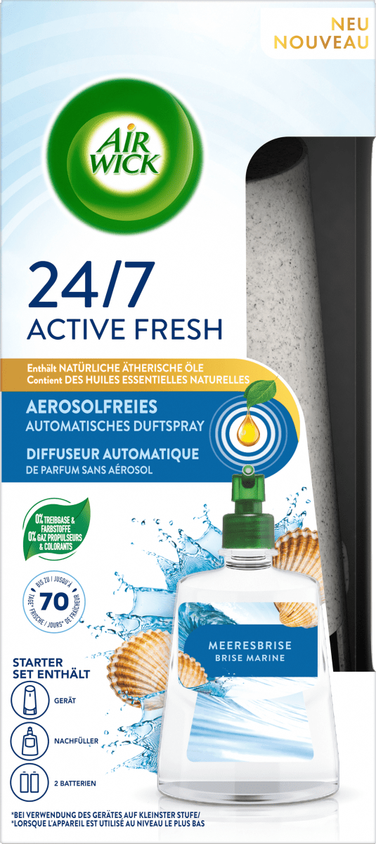 AirWick 24/7 Active Fresh Automatisches Duftspray Standgerät + Nachfüller  Meeresbrise, 1 St