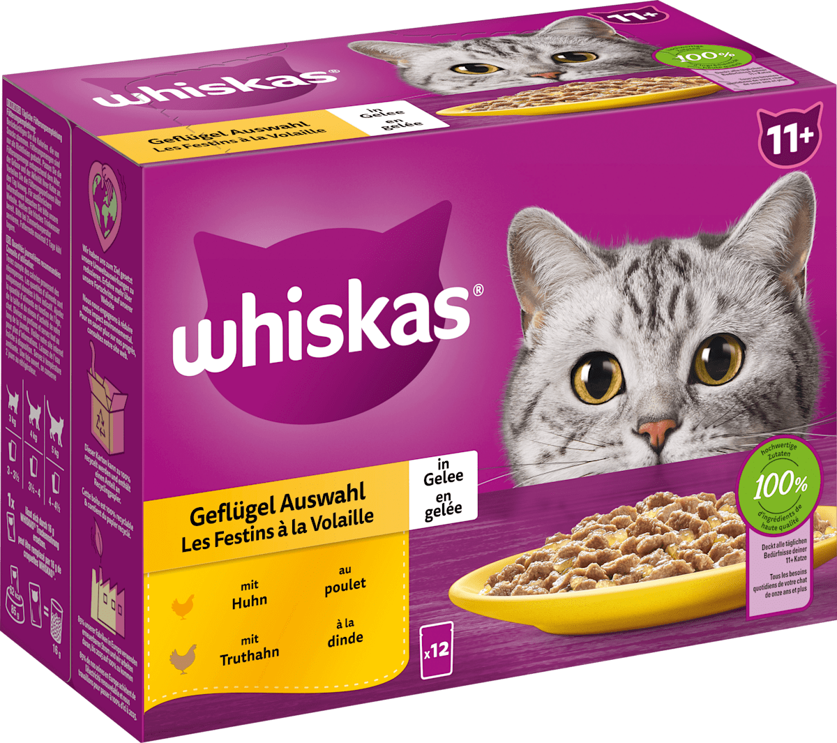 Whiskas Nassfutter Katze 11 + Jahre Katzenfutter Geflügel, 1 020 g dm.at