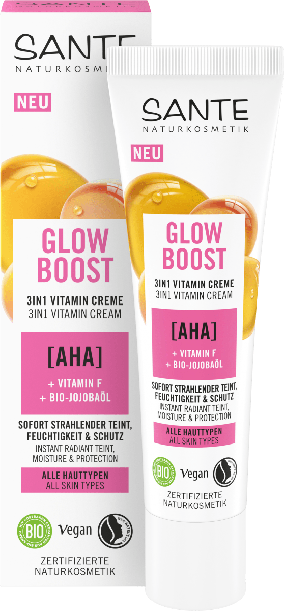 Glow NATURKOSMETIK SANTE Boost AHA & Gesichtscreme kaufen Vitamin F, 3in1 dauerhaft günstig 30 ml online