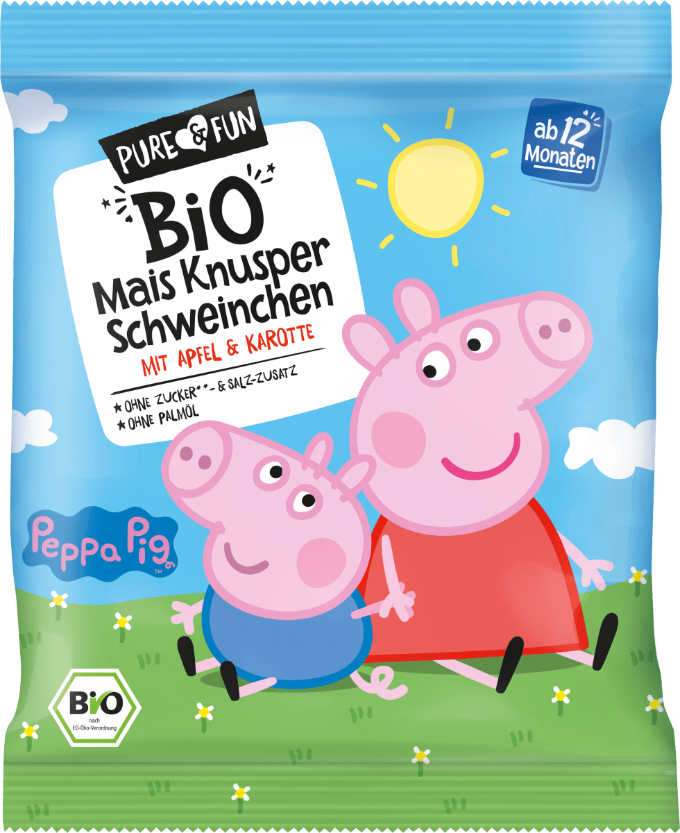 PURE & FUN Bio kukuričné chrumky s jablkom a mrkvou, 30 g trvalo