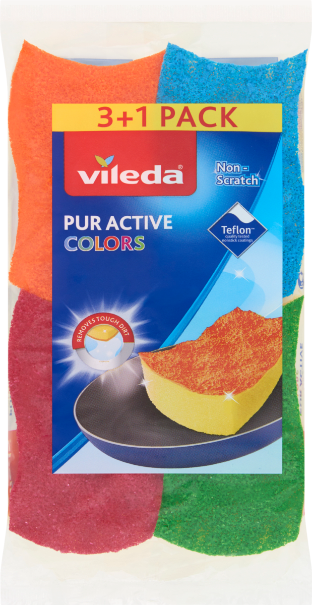 Vileda Pur Acitve Colors mosogatószivacs 3+1, 4 db | dm.hu