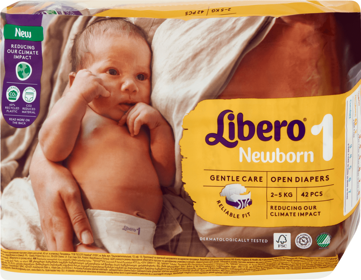 Libero Newborn Pelenka 1-es méret, 2-5 kg, 42 db