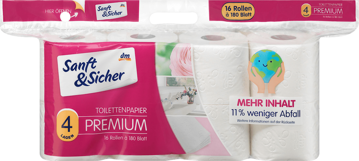 Sanft&Sicher Toilettenpapier Premium 4lagig (16 x 180 Blatt), 16 St