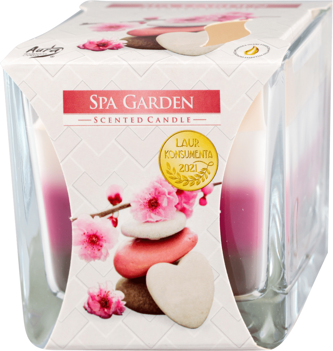 Aura Fragrances Candles Spa Garden trobojna sveća u kvadratnom staklu