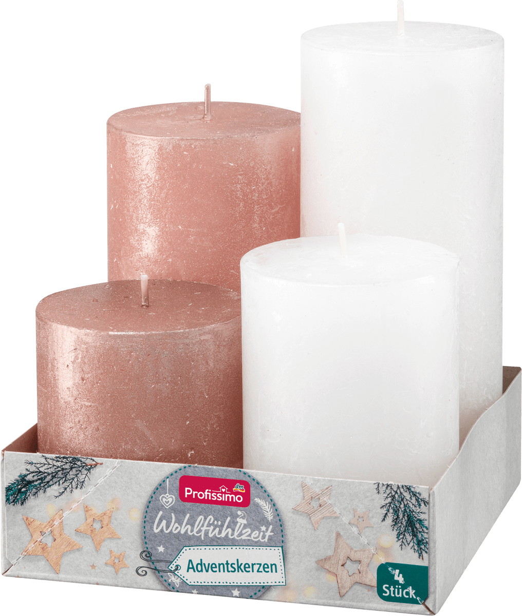 Profissimo Rustik Stumpenkerzen-Set metallic rosé-weiß, 4 St dauerhaft  günstig online kaufen