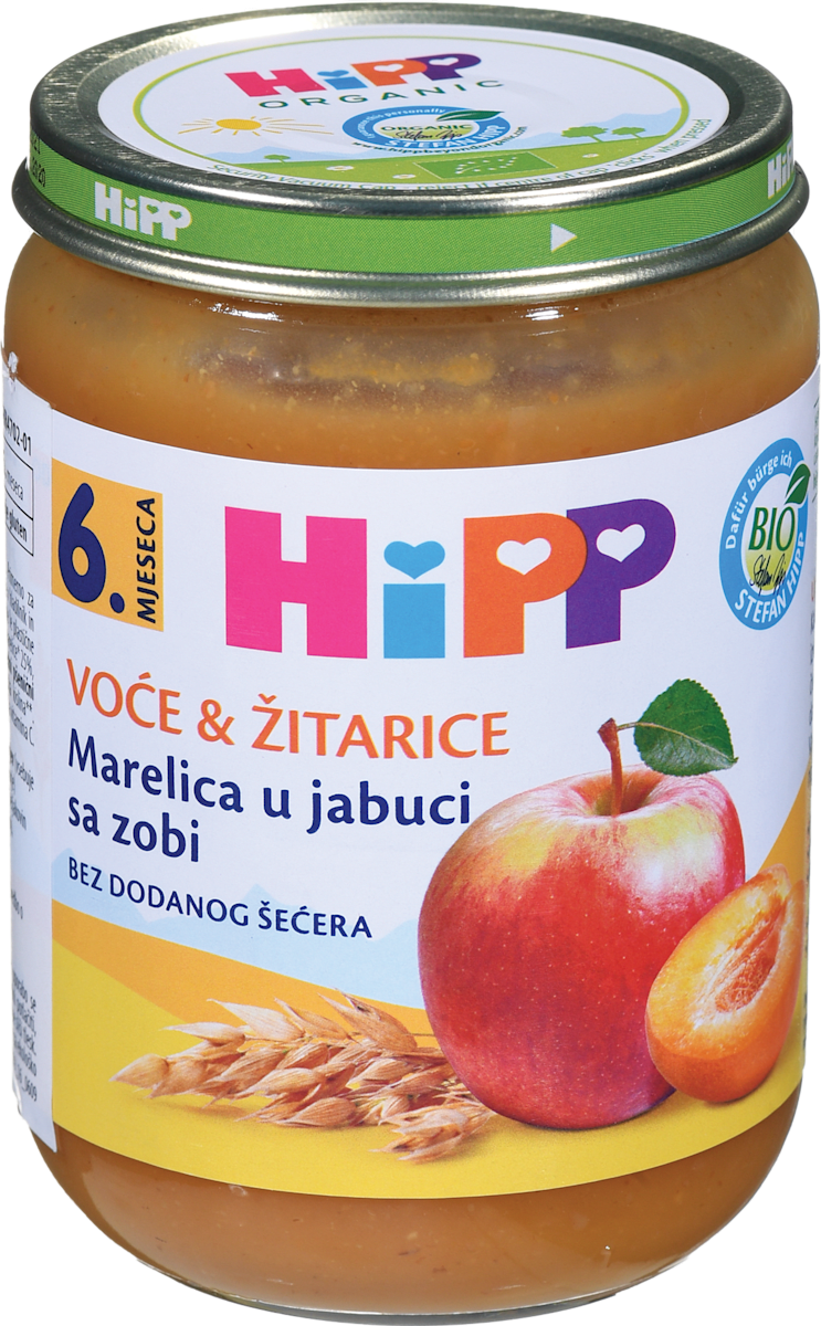 HIPP ORGANIC Voće i žitarice kašica za bebe od kajsije i jabuke sa