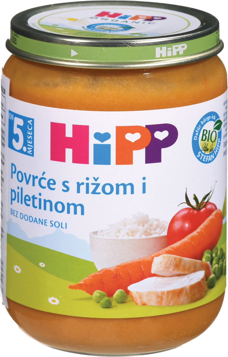 HIPP BIO kašica za bebe povrće s rižom i piletinom, 5+ mj., 190 g