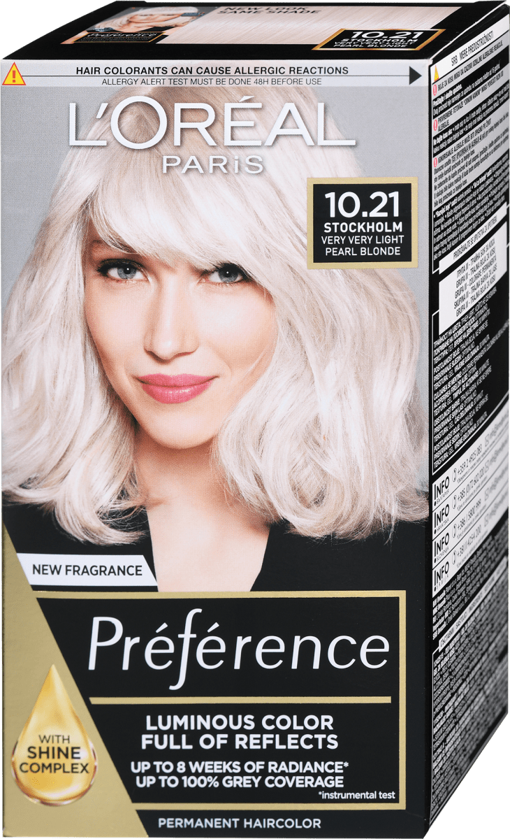 Coloration L'Oréal Préférence 10.21 Stockholm - Blond Très Très Clair Perlé - Produit Neuf, Pour Un éclaircissement Intense
