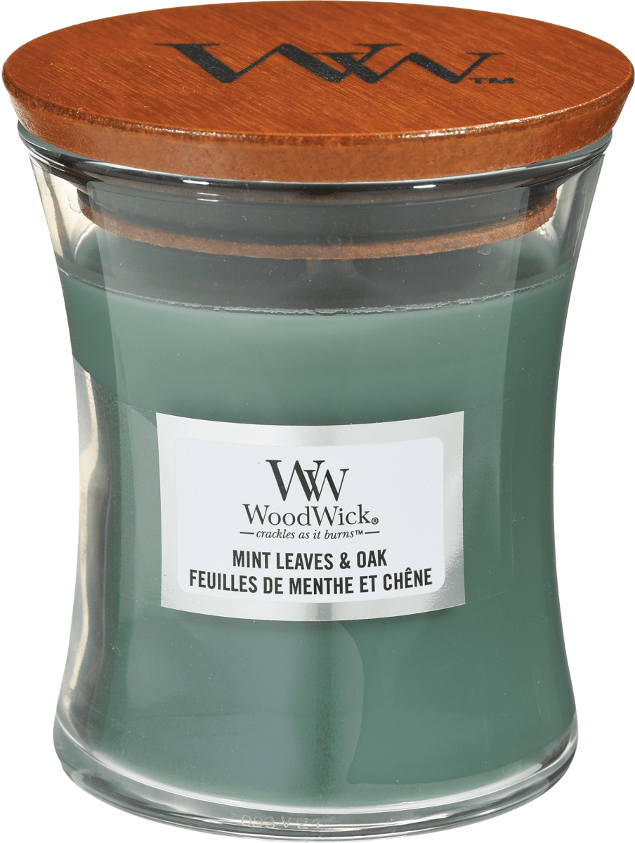 Wood Wick Dišeča sveča Mint Leaves & Oak, 85 g dm.si