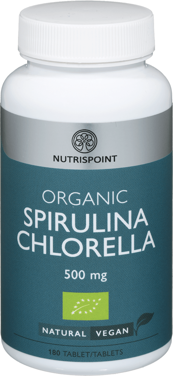 NUTRISPOINT Tablete Organic Spirulina Chlorella, 180 kos vednougoden