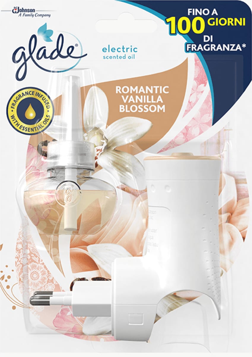 Glade Essential Oil, Diffusore per Ambiente Elettrico agli Olii Essenziali,  Fragranza Romantic Vanilla Blossom, Confezione da