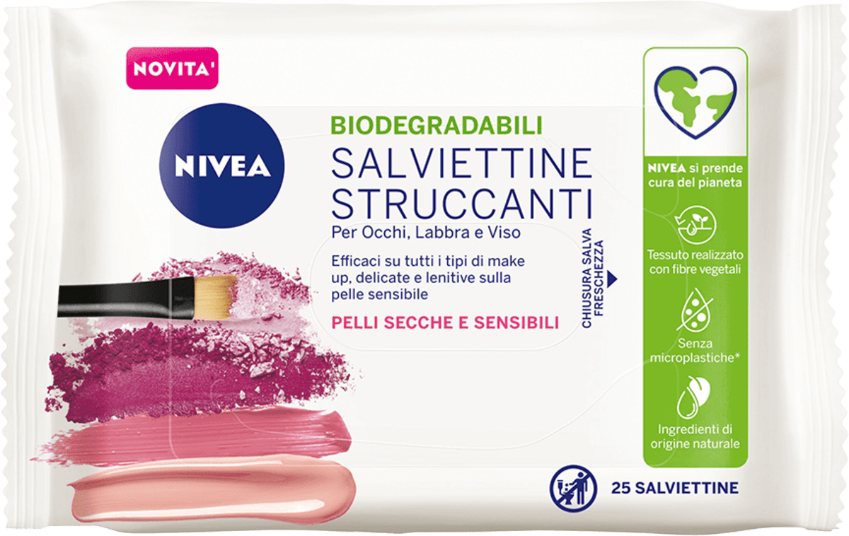NIVEA Salviettine struccanti biodegradabili pelli secche e sensibili, 25 pz  Acquisti online sempre convenienti