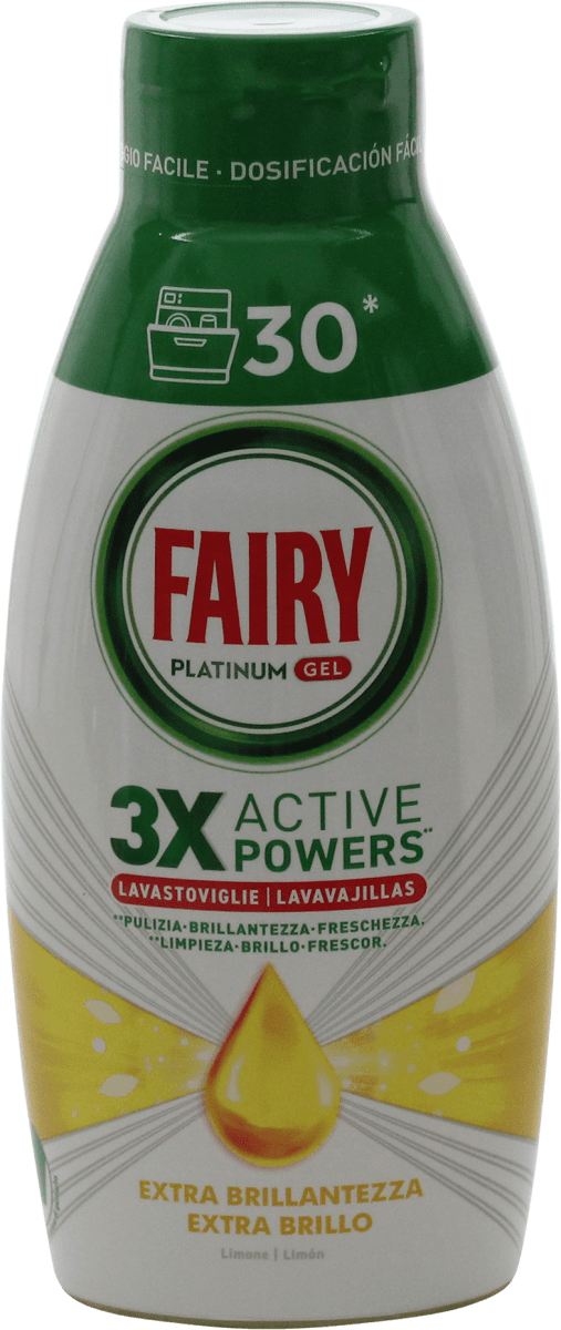 Fairy Gel Lavastoviglie Platinum Extra Brillantezza Detersivo Piatti  Profumo Limone 30 Lavaggi 600ml ->