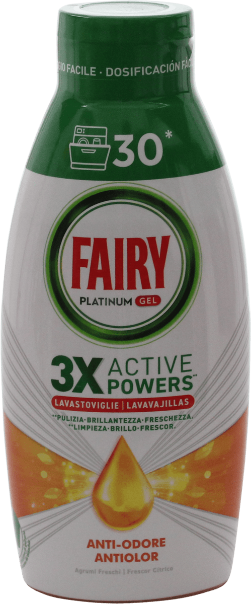 FAIRY Gel lavastoviglie Anti-Odore Platinum Gel agrumi freschi, 600 ml  Acquisti online sempre convenienti