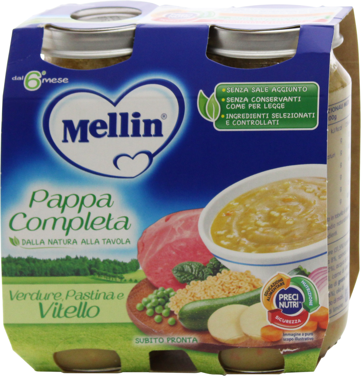 Mellin Pappa completa con verdure, pastina e vitello, 500 g