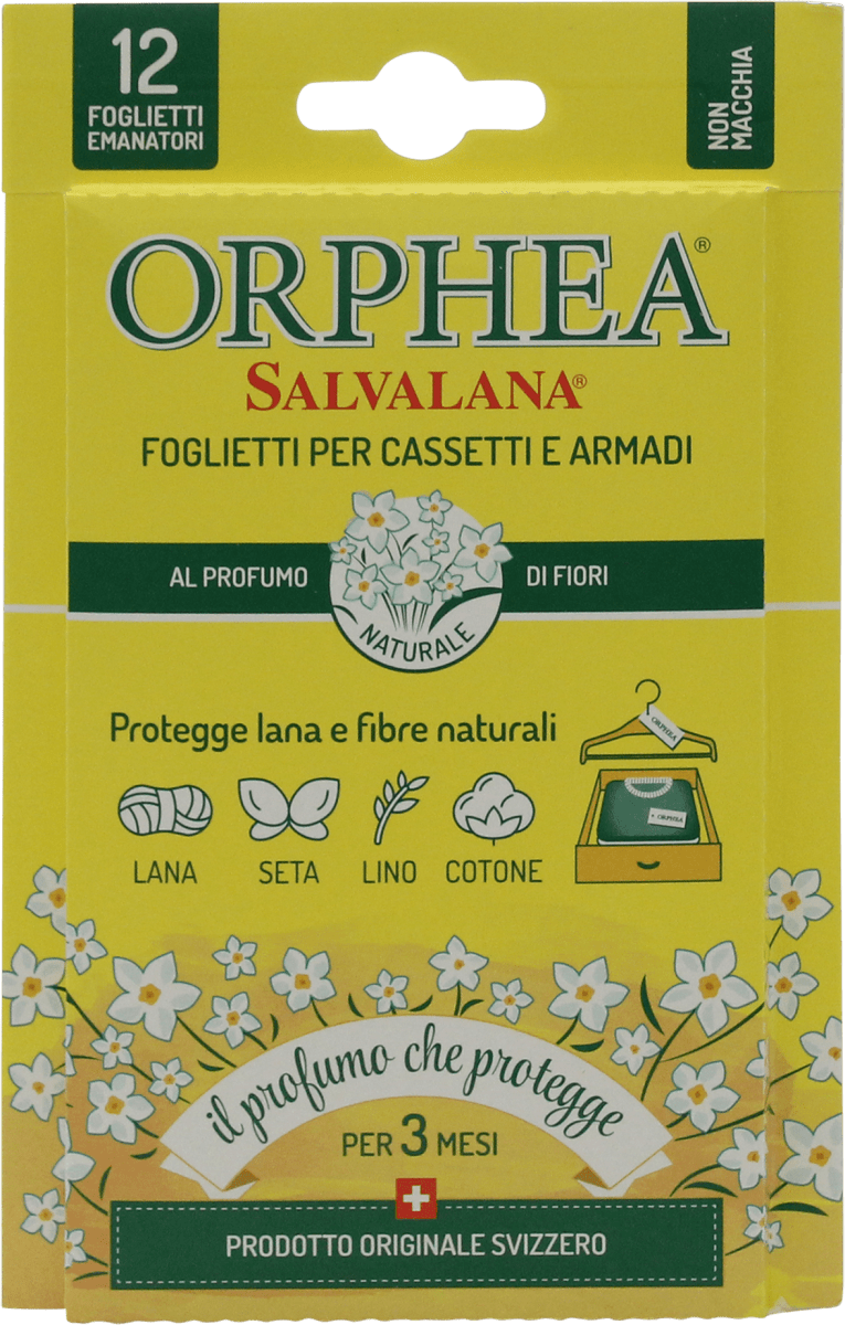 ORPHEA Salvalana - Foglietti per cassetti e armadi al profumo naturale di  fiori, 12 pz Acquisti online sempre convenienti