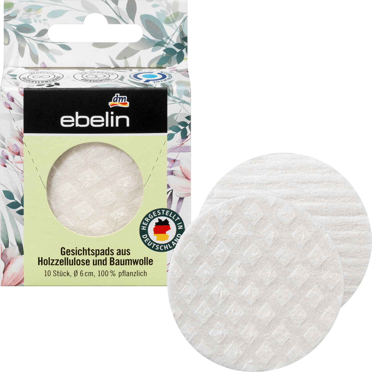 ebelin Dischetti per il viso in cellulosa di legno e cotone, 10 pz