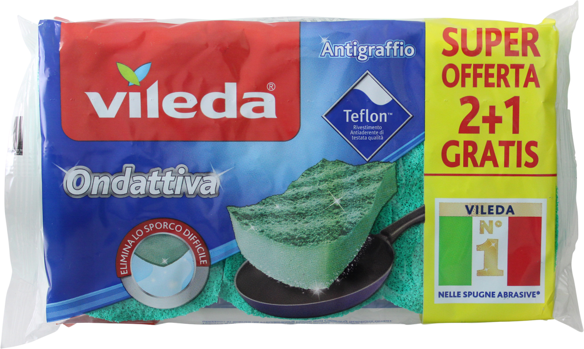 Vileda Spugna Fibra Tecnologia Ondactive - Confezione 16 Pezzi (3+1 Colori)