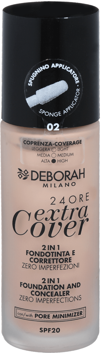 Deborah 24ore Extra Cover Foundation – Fair Rose, SPF20, Hohe Deckkraft Mit Schwamm-Applikator
