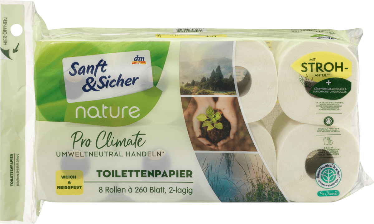 Sanft&Sicher Toilettenpapier Pro Climate nature Stroh 2--lagig (8x260  Blatt), 8 St dauerhaft günstig online kaufen