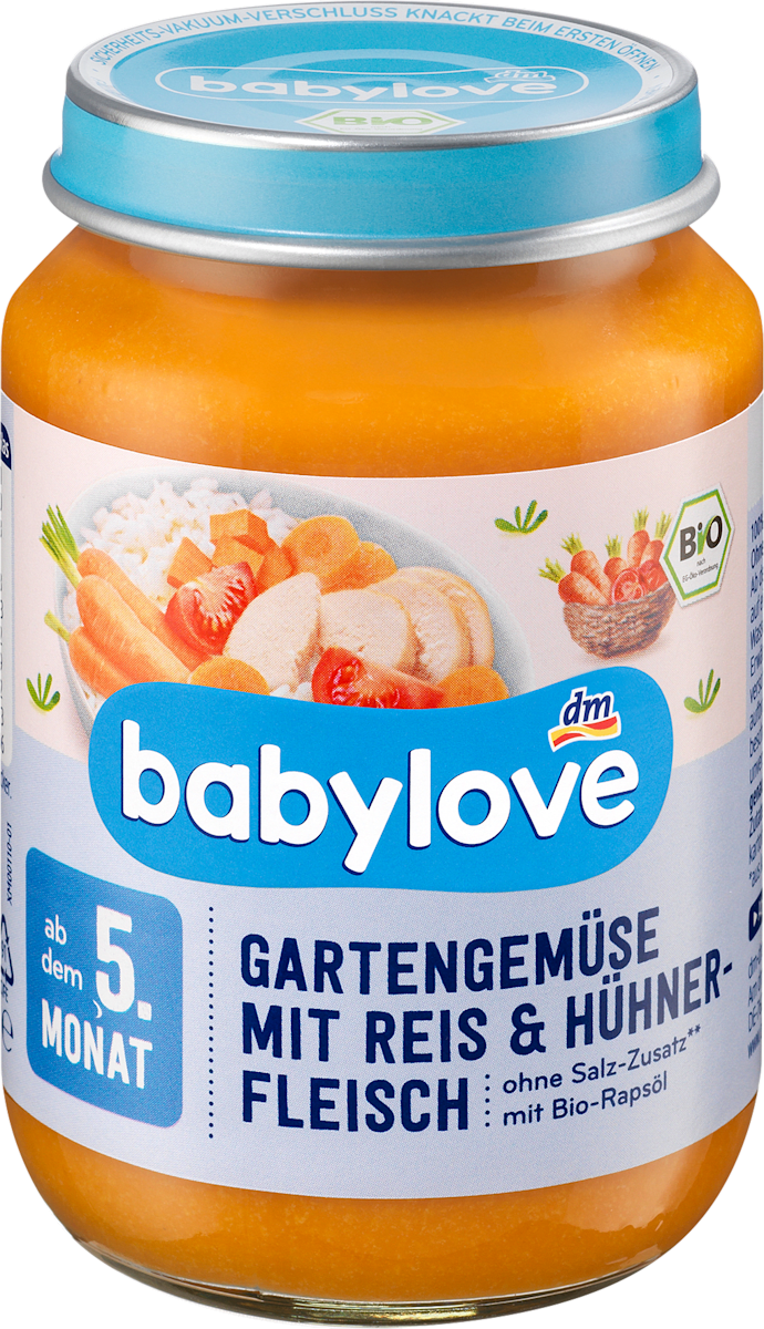 babylove Babybrei Gartengemüse mit Reis und Hühnerfleisch, 190 g dm ...