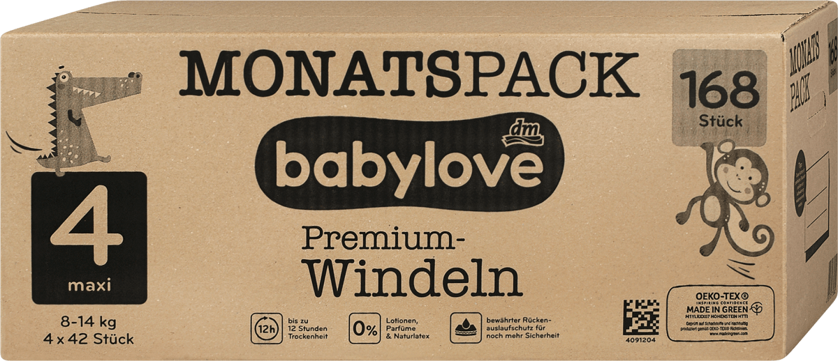 babylove Pannolini premium misura 4 maxi (8-14 kg) confezione mensile, 168 pz  Acquisti online sempre convenienti