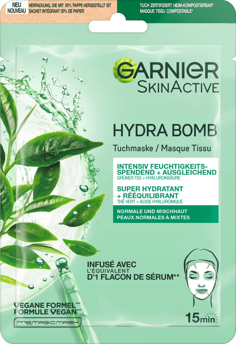 Garnier Skin kaufen online St Tee, Hydra Tuchmaske Active 1 günstig dauerhaft Bomb Grüner