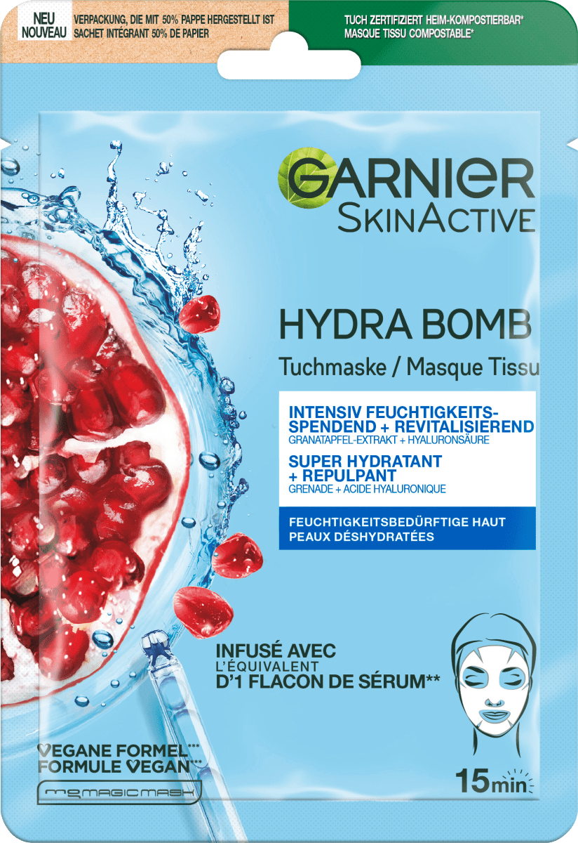Garnier Skin Active Tuchmaske Granatapfel, günstig online dauerhaft kaufen g Hydra 28 Bomb