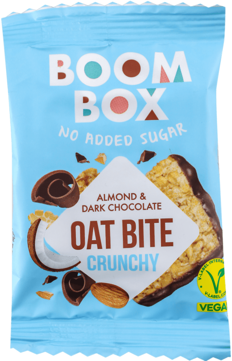 BOOM BOX Ovsena pločica kokos, badem i tamna čokolada, 20 g uvek