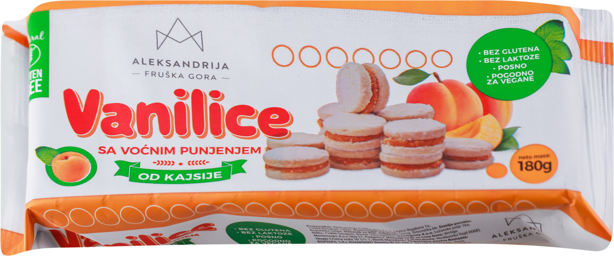 Aleksandrija Bezglutenske vanilice sa voćnim punjenjem od kajsije, 180