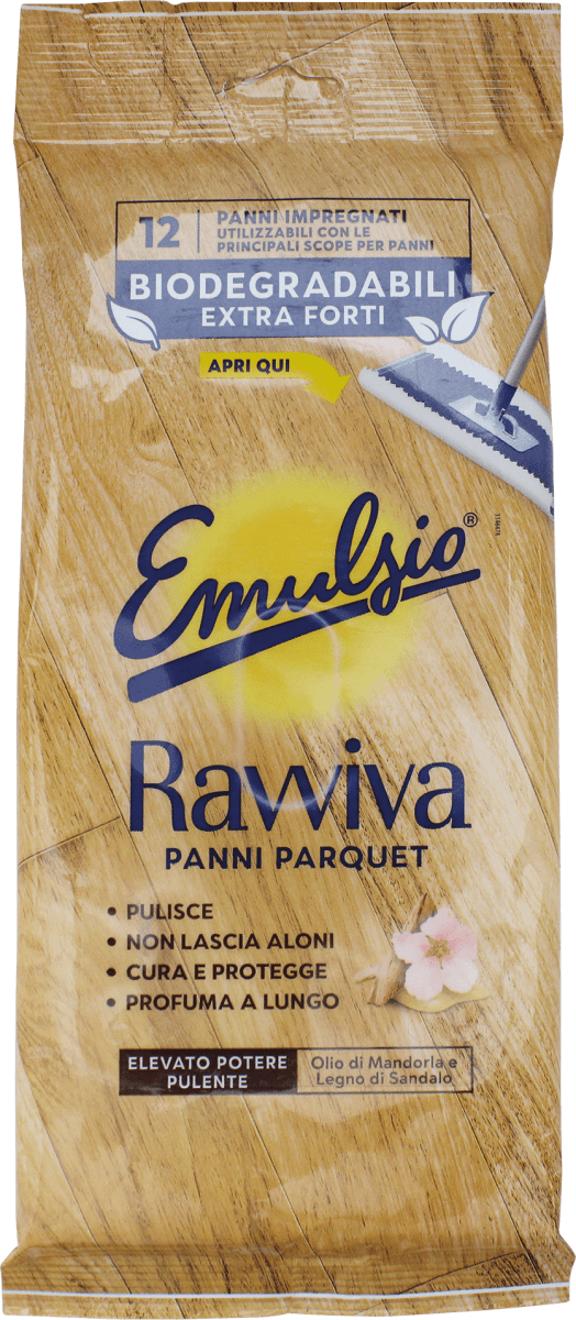 Emulsio Ravviva panni parquet con olio di mandorla e legno di sandalo, 12  pz Acquisti online sempre convenienti