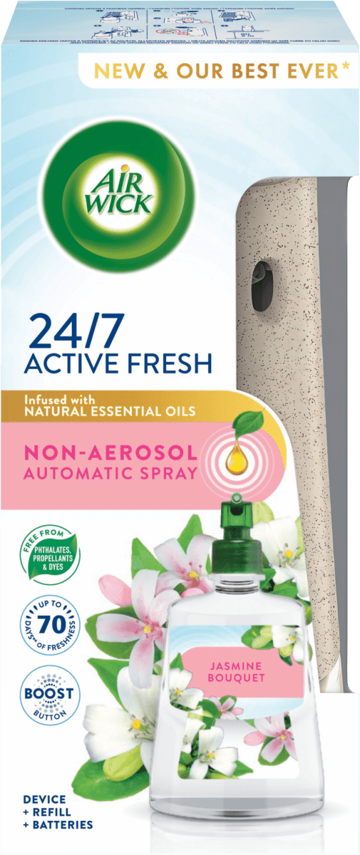 AIR WICK Active Fresh automatický difuzér a náplň na vodní bázi Jasmínové  květy, 228 ml