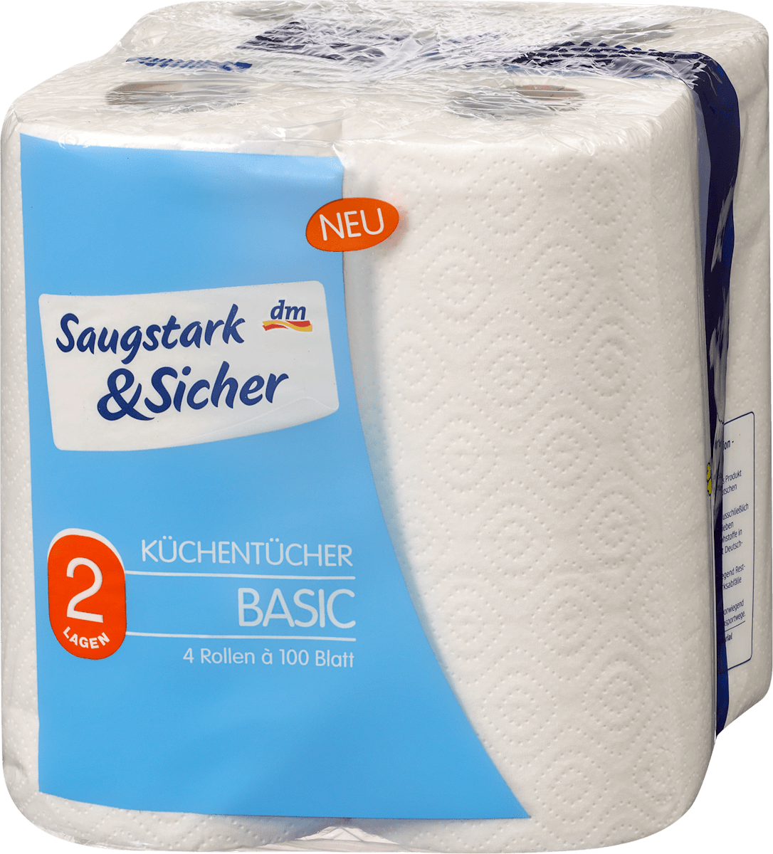 Saugstark&Sicher Küchenrolle Basic 2lagig (4x100 Blatt), 4 St dm.at