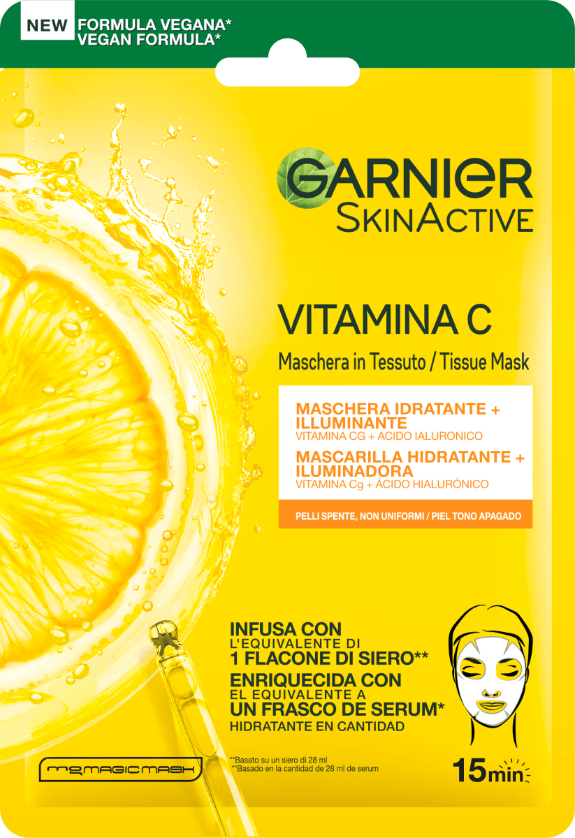 GARNIER SKIN ACTIVE Maschera in tessuto illuminante alla Vitamina C e Acido  Ialuronico, 1 pz Acquisti online sempre convenienti