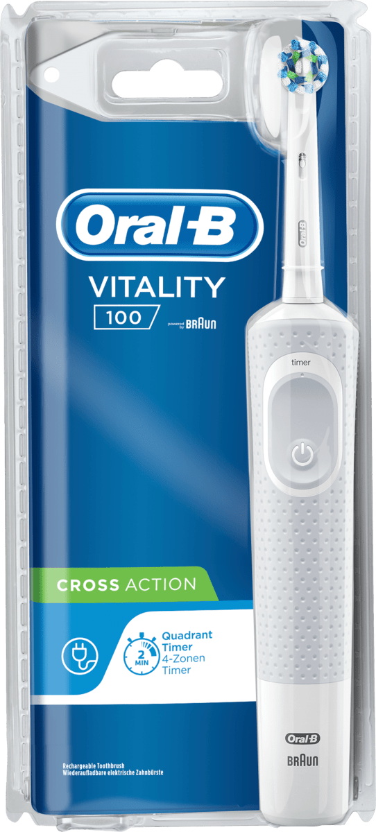 Oral-B Vitality 100 Spazzolino Elettrico Bianco Cross Action, 1 pz