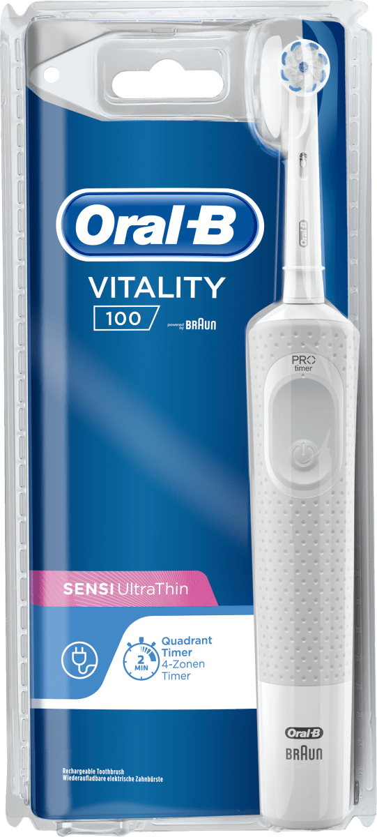 Oral-B Vitality 100 Spazzolino Elettrico Bianco Sensitive, 1 pz